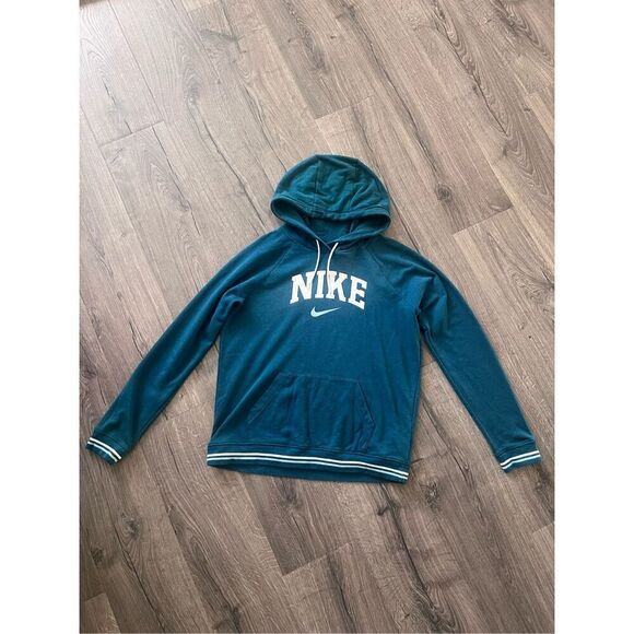 NIKE GREEN SWOOSH LOGO LONG SLEEVE HOODIE SWEATSHIRT WOMEN'S M MEDIUM Hoodie - Picture 1 of 4